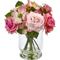 10" Rose & Berry Arrangement in Glass Vase