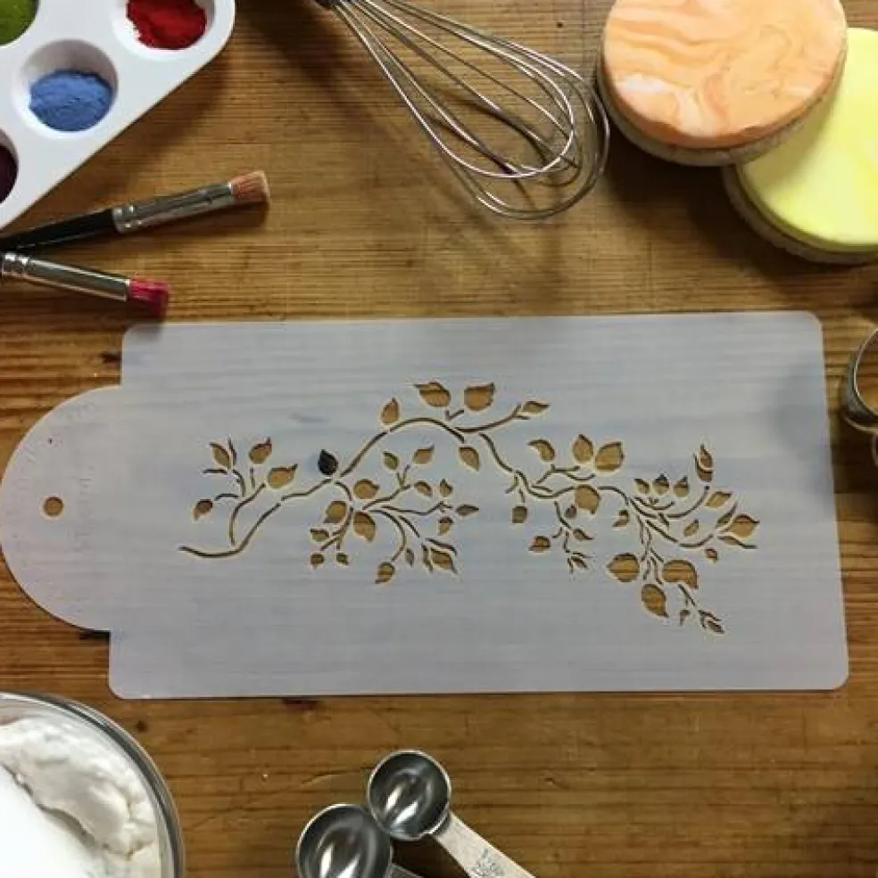 Rosebud Vine Cake Stencil | C047 by Designer Stencils | Cake Decorating Tools |