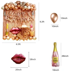 Rose Gold birthday decorations for women ,happy birthday party decorations for girls,Rose Gold Fringe Curtain,happy birthday banner, balloon letters