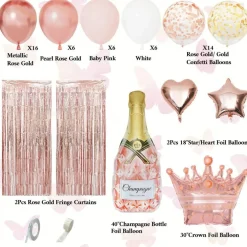 Rose Gold Birthday Party Decorations Kit for Women Girls, Foil Confetti Rose Gold Balloon Pink Happy Birthday Banner Fringe Curtains Butterfly Decor Circle Dots Tassels Pompoms Party Supplies