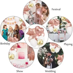 Rose Gold Birthday Party Decorations Kit, Confetti Foil Rose Gold Balloons Happy Birthday Banner Tassels Metallic Fringe Curtains Valentines day 30th 40th 50th 60th Party Supplies for Women