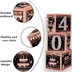 Rose Gold 40th Birthday Decorations for Women - Fabulous 40 Birthday Party Supplies Include 3pcs Balloon Boxes, Number 40 Foil Balloons, Fringe Curtains, Black Pink Garland Arch Kit - Photo Backdrop