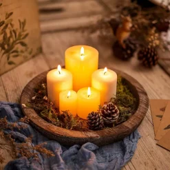 Round Wood Candle Plate Holder Tray Rustic Farmhouse Distressed Decorative Candle Base