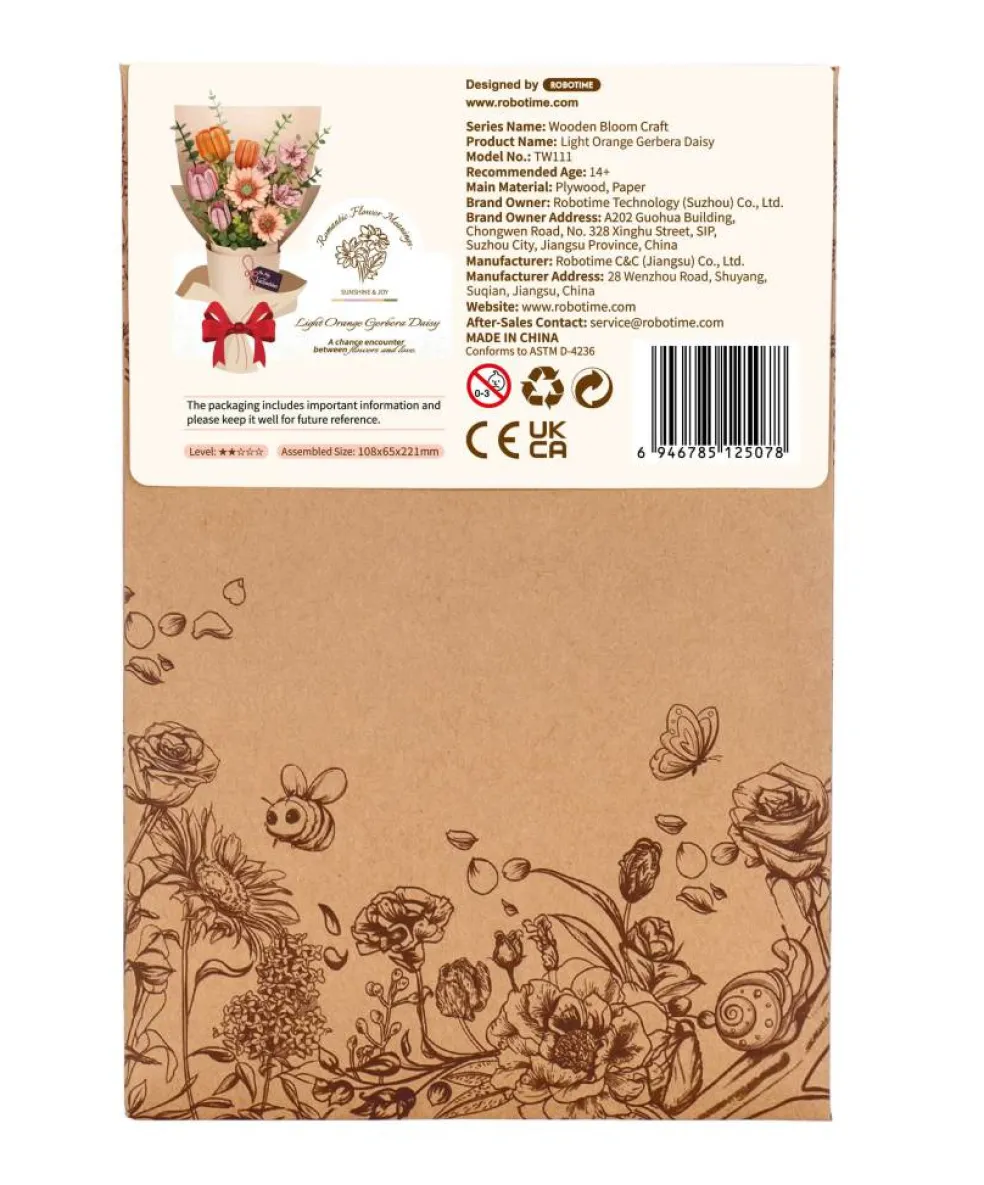 Rowood Light Orange Gerbera Daisy Wooden Bloom Craft