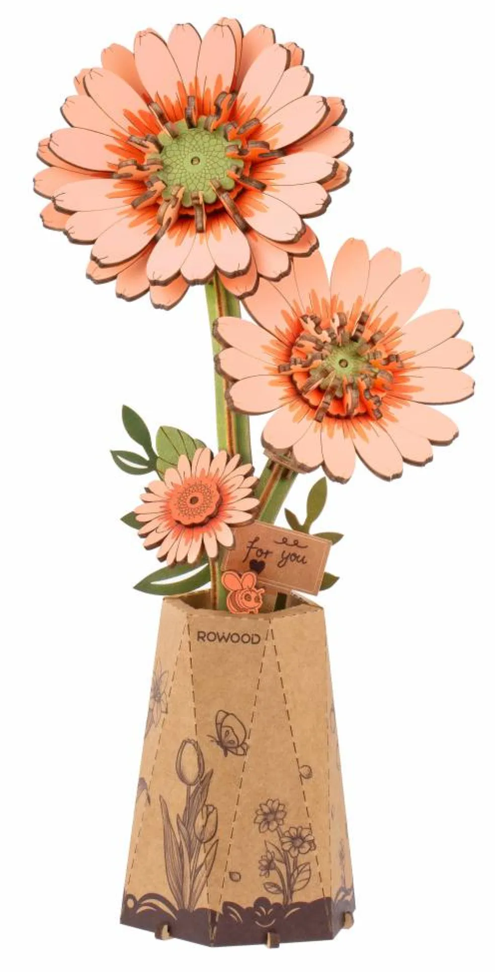 Rowood Light Orange Gerbera Daisy Wooden Bloom Craft