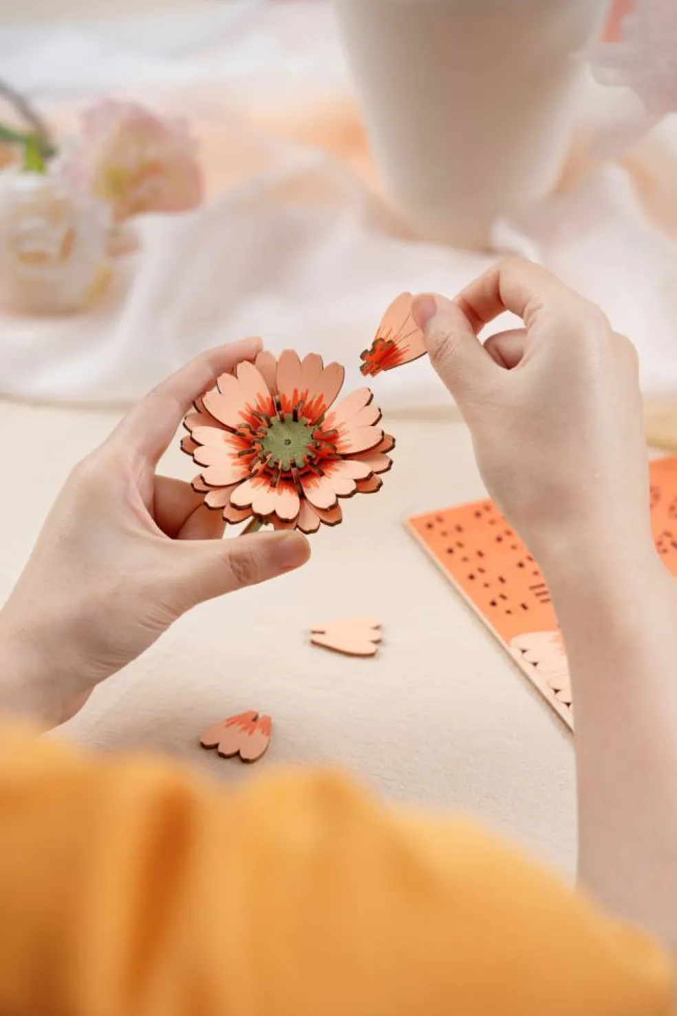 Rowood Light Orange Gerbera Daisy Wooden Bloom Craft