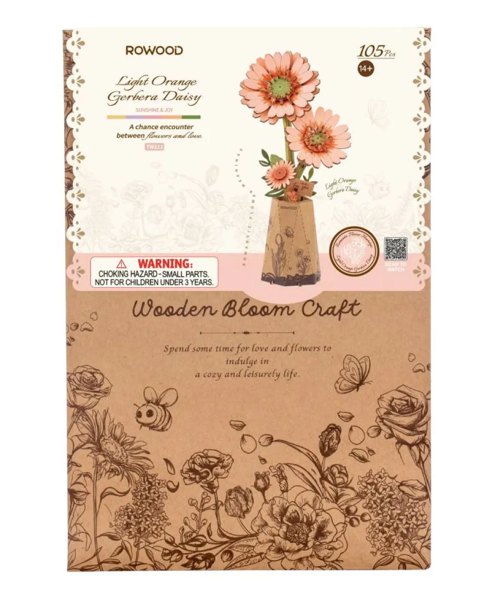 Rowood Light Orange Gerbera Daisy Wooden Bloom Craft