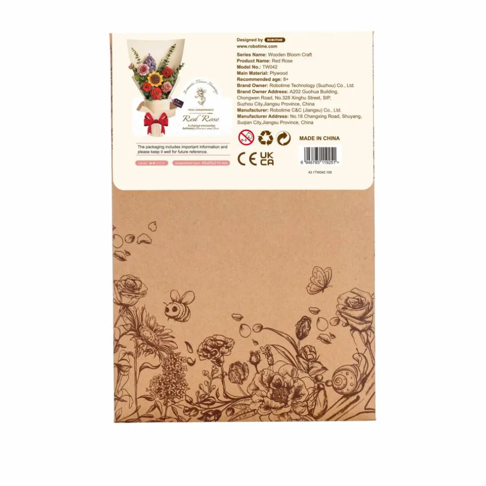 Rowood Red Rose Wooden Bloom Craft