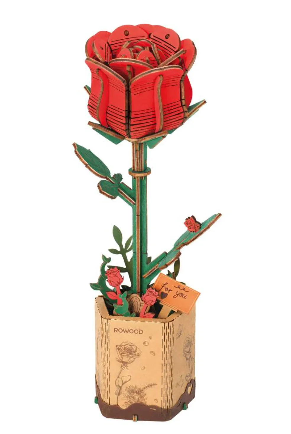 Rowood Red Rose Wooden Bloom Craft