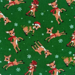 Rudolph the Red-Nosed Reindeer Green Cotton Quilting Fabric