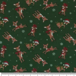 Rudolph the Red-Nosed Reindeer Green Cotton Quilting Fabric