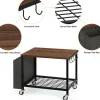 Rustic Brown 2-Tier Printer Cart with Wheels & Storage Bag