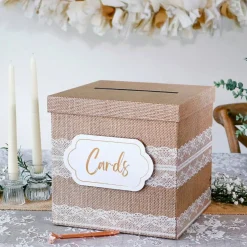 Rustic Elegance Wedding and Party Card Box - Burlap and Lace