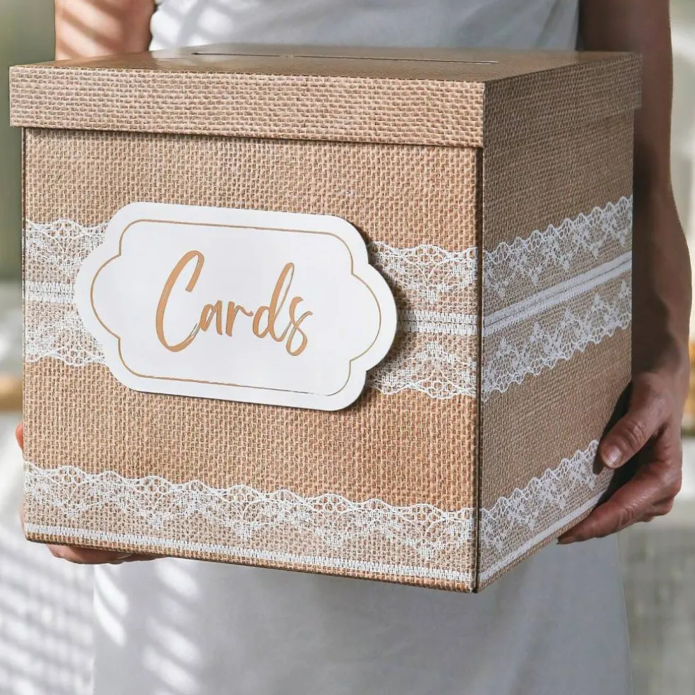 Rustic Elegance Wedding and Party Card Box - Burlap and Lace