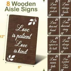 Rustic Wedding Aisle Signs Set of 8 1 Corinthians 13 Wooden Wedding Ceremony Signs Love Bible Verse Decor for Wedding Aisle Church Anniversary Vow Renewal