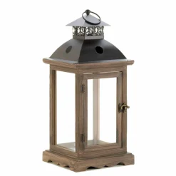 18.5" Rustic Wooden Hanging Monticello Candle Lantern