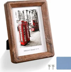 Rustic 5x7 Wooden Picture Frame with Tempered Glass, Barn Wood Photo Frame with Rounded Corners for Wall Hanging or Tabletop Display, Gift Box Home Decor Frame