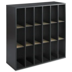 Safco 33.75 in. x 12 in. x 32.75 in. 18 Compartments Stackable Wood Mail Sorter with Adjustable Dividers - Black