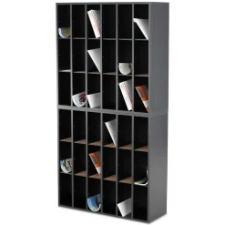 Safco 33.75 in. x 12 in. x 32.75 in. 18 Compartments Stackable Wood Mail Sorter with Adjustable Dividers - Black