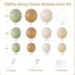 Sage Green Balloon Arch Kit 126Pcs Neutral Balloon Garland Arch Kit Include Dusty Green Sand White Tan Nude Clear Balloons for Wedding Baby Shower Gender Reveal Birthday Party Decorations
