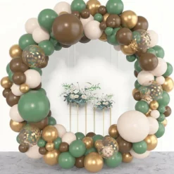 Sage Green Brown Balloon Garland Arch Kit, 153 PCS Safari Jungle Balloon Arch with Olive Green, White Sand, Brown, Metallic Gold and Confetti Balloons for Woodland Birthday and Baby Shower Decorations