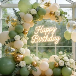 Sage Green & Gold Balloon Garland Kit – 50PCS 12 Inch Olive Green, Sand White, Metallic Gold & Confetti Balloons for Baby Shower, Birthday, Wedding, Bridal Shower & Party Decorations with Ribbon