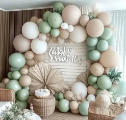 Sage Green & White Balloon Garland – Double Stuffed Neutral Balloons for Boho Baby, Bridal Shower & Birthday Decor