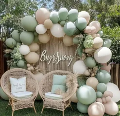 Sage Green & White Balloon Garland – Double Stuffed Neutral Balloons for Boho Baby, Bridal Shower & Birthday Decor