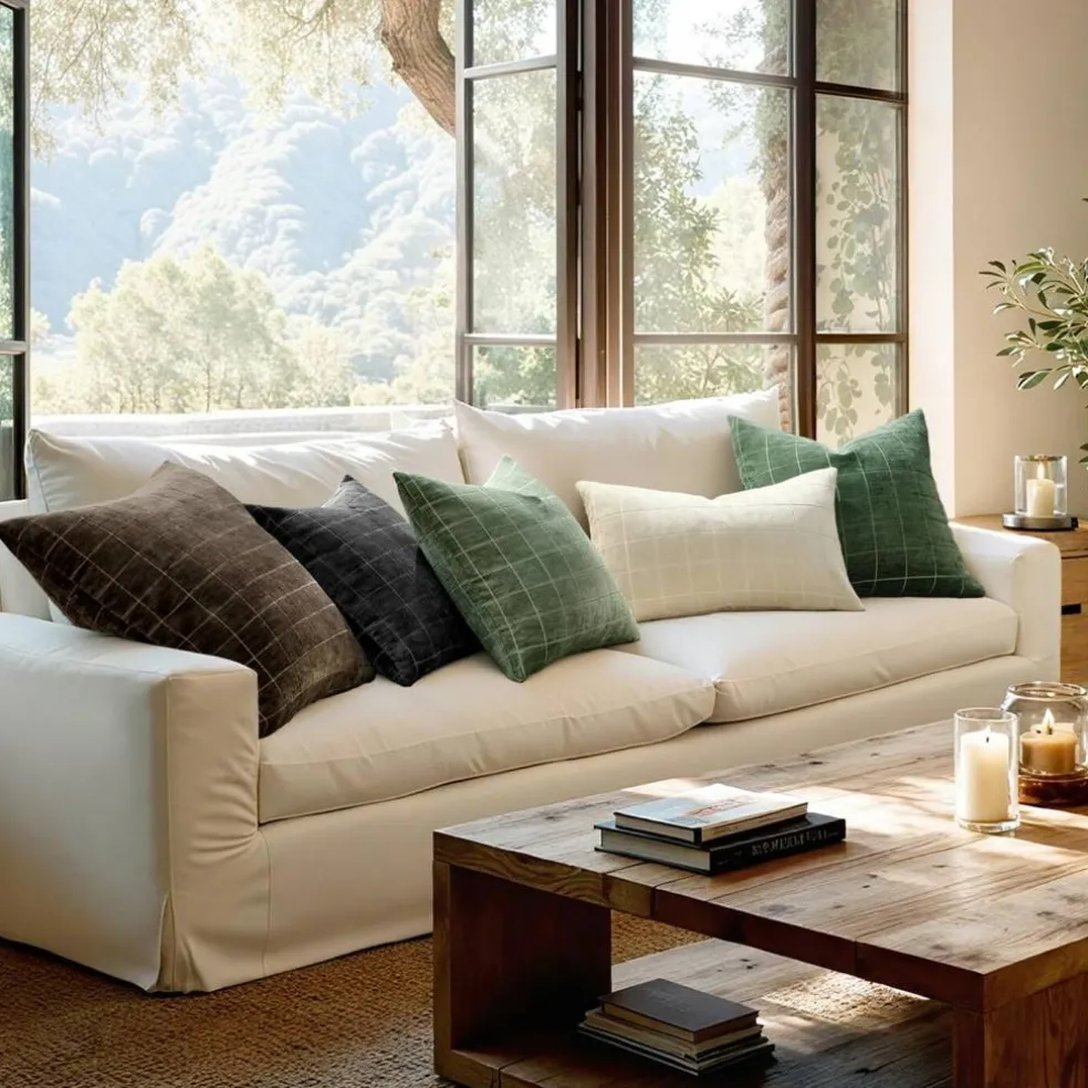 Sage Plaid Decorative Throw Pillow Covers 18x18 Set of 2