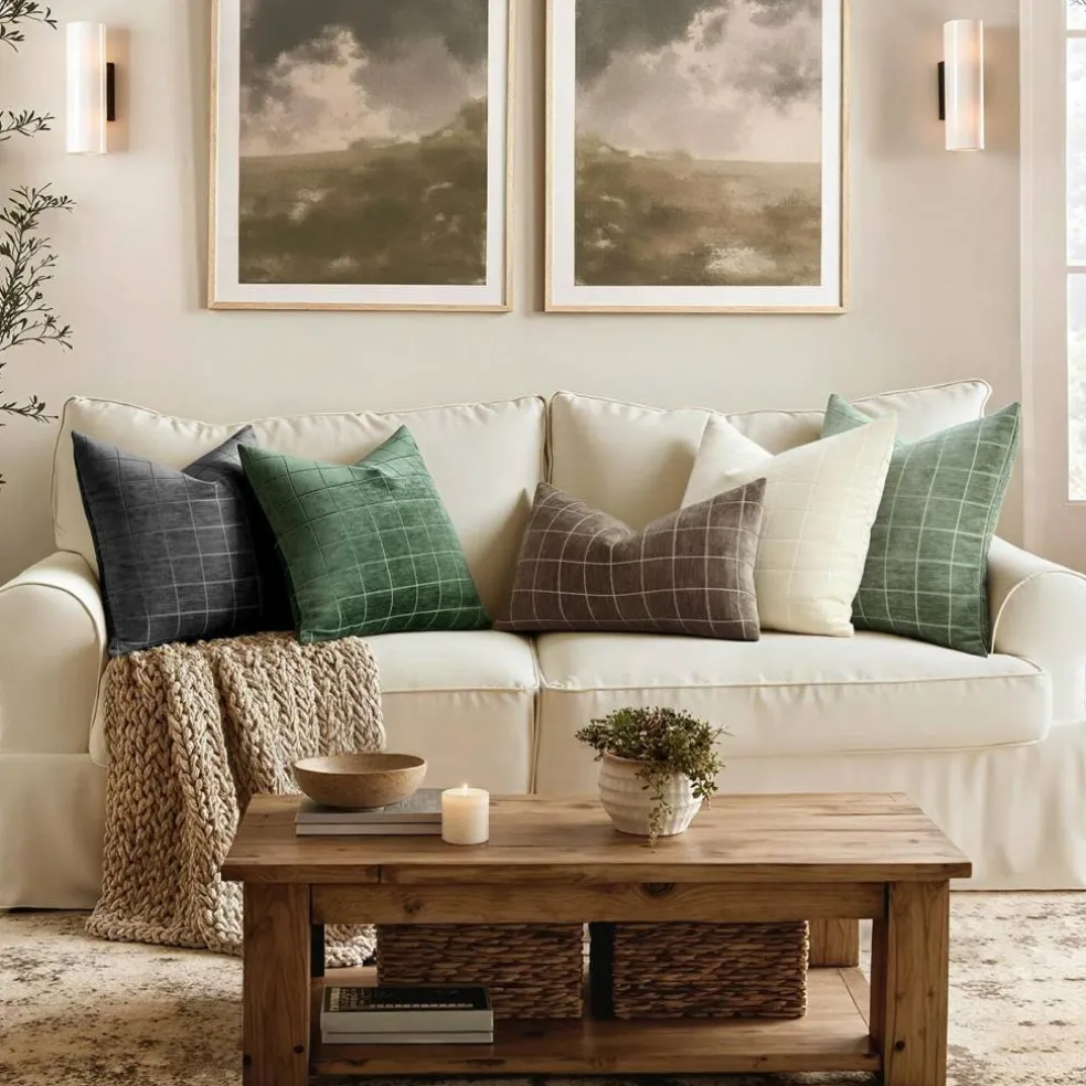 Sage Plaid Decorative Throw Pillow Covers 18x18 Set of 2