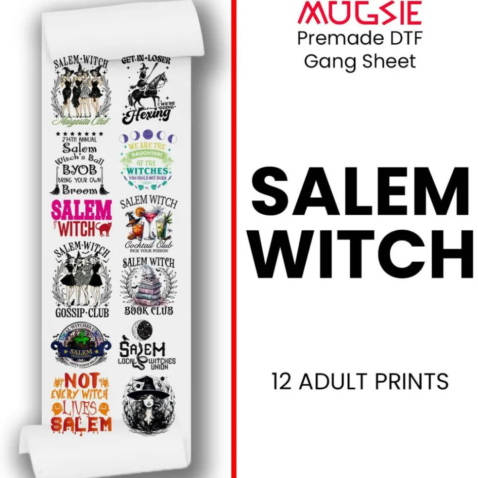 Salem Witch DTF Transfer Gang Sheets - 22x60 Direct-to-Film
