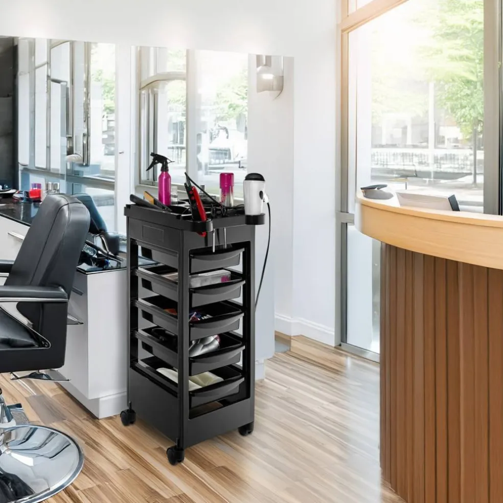 Saloniture Beauty Salon Rolling Trolley Cart With 5 Drawers
