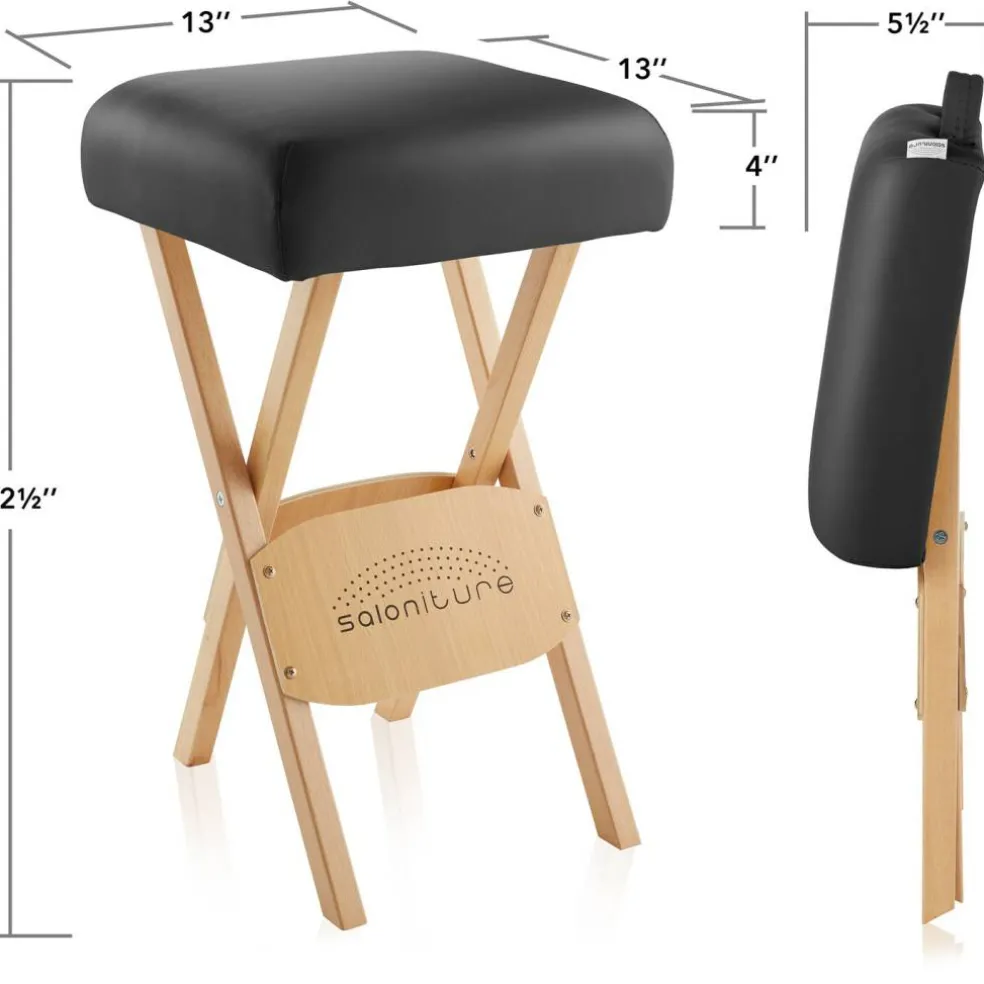 Saloniture Wood Folding Massage Stool with Carrying Case