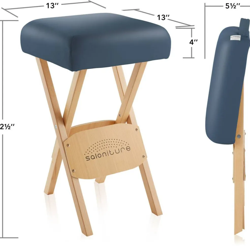 Saloniture Wood Folding Massage Stool with Carrying Case
