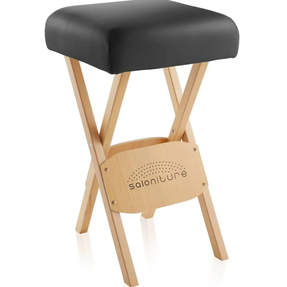 Saloniture Wood Folding Massage Stool with Carrying Case