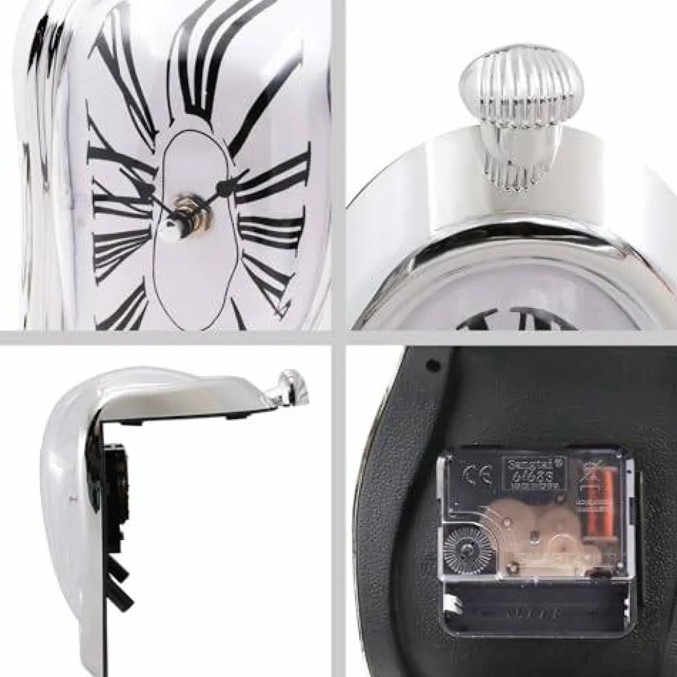 Salvador Dali Melting Clock, Watch Melted Clock for Decorative Home Office Shelf Desk Table Funny Creative Gift, Rome Silver