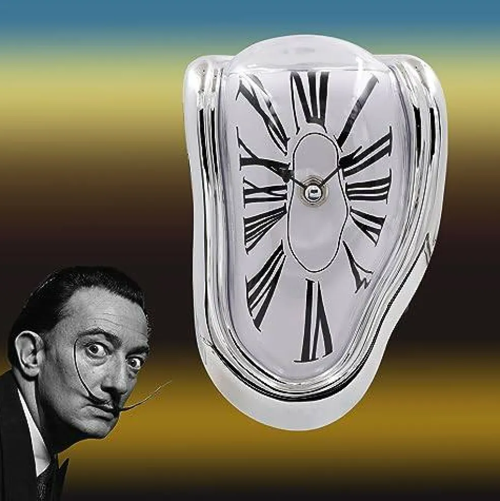 Salvador Dali Melting Clock, Watch Melted Clock for Decorative Home Office Shelf Desk Table Funny Creative Gift, Rome Silver
