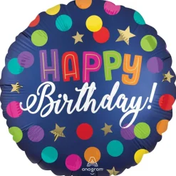 18" Satin Happy Birthday Blue Confetti Foil Balloon
