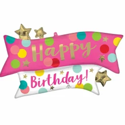 38" Satin Happy Birthday Pink Confetti Balloon