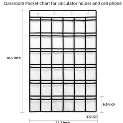 SAVERHO 36 Clear Pockets Classroom Pocket Chart for Cell Phones, Pocket Chart for Calculator Phone Holder with 36 Number Stickers and Hooks (White)