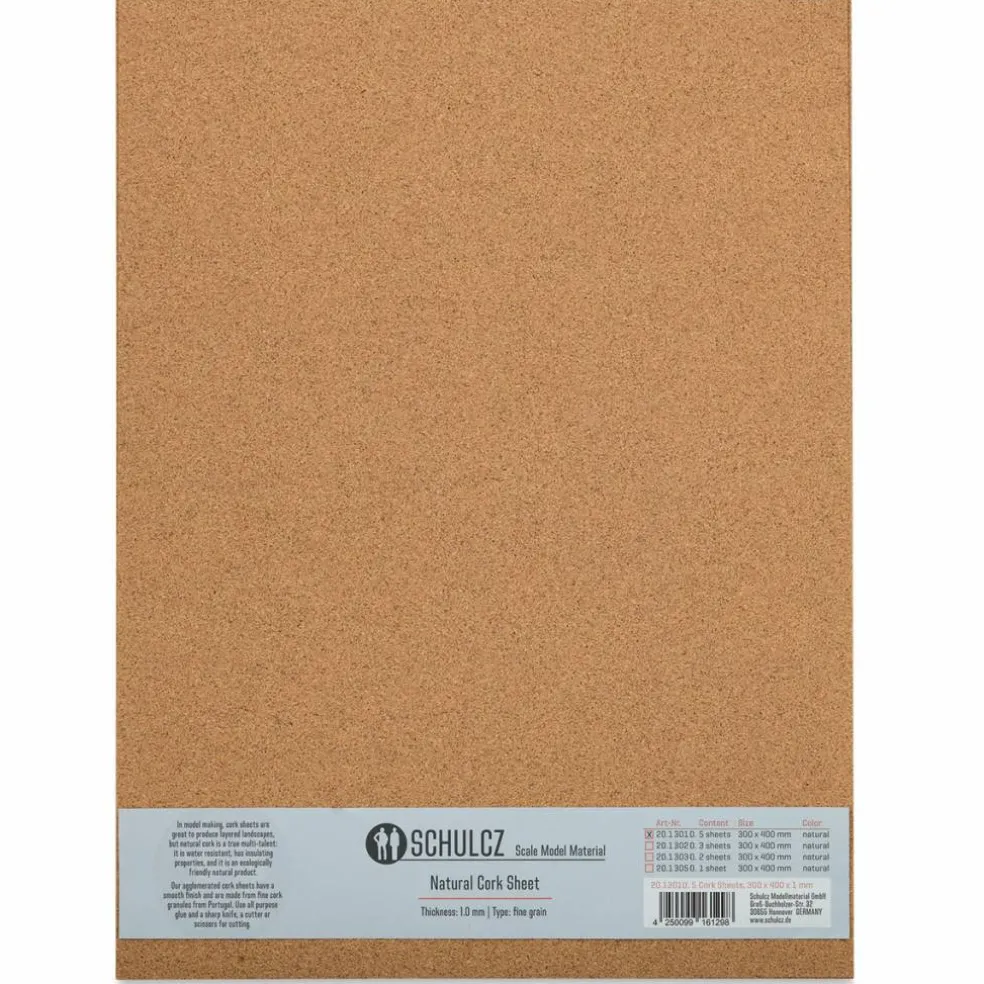 Schulcz Scale Model Cork Sheets - 11-3/4" x 15-3/4", 1 mm, Pkg of 5 Sheets