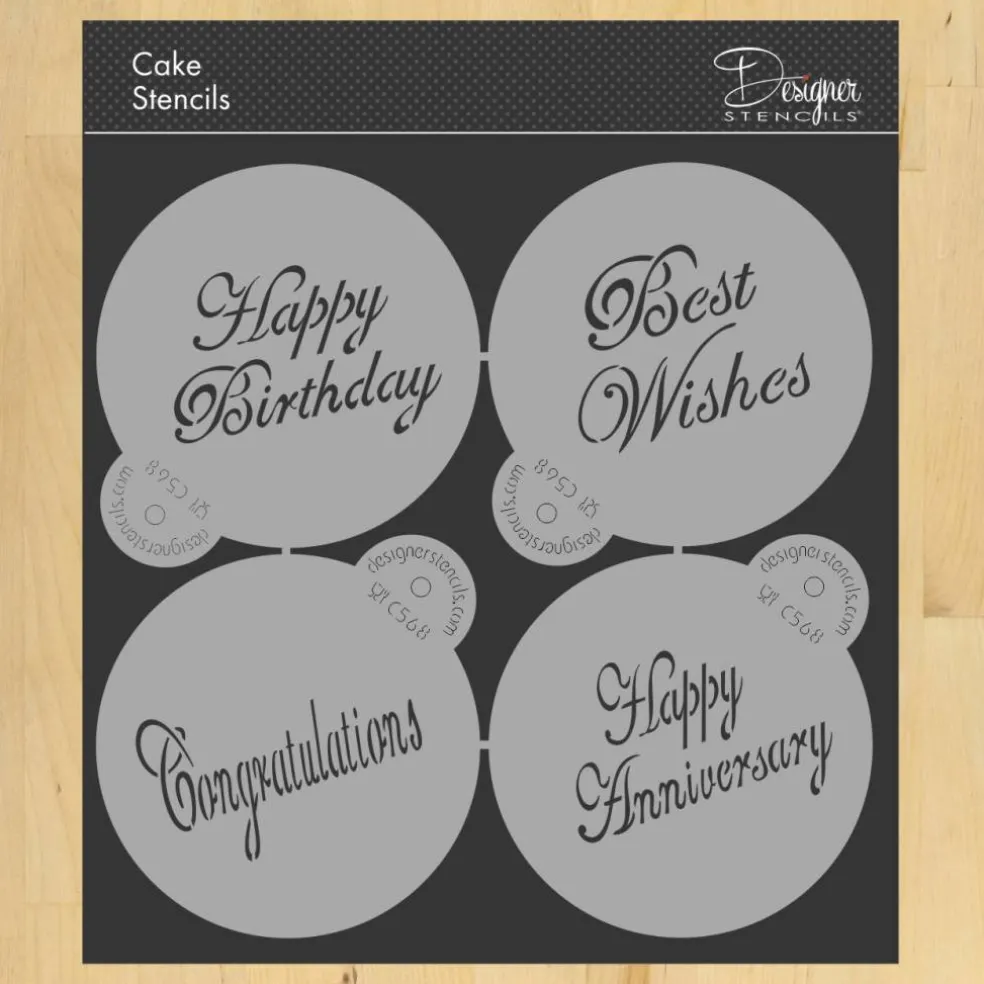Script Celebration Cookie Stencil Set | C568 by Designer Stencils | Cookie Decorating Tools |