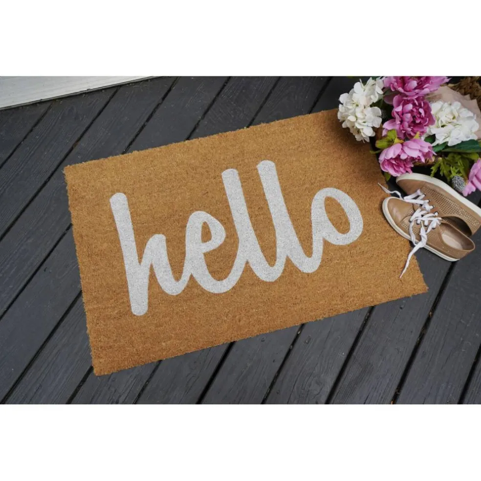 Script Hello Doormat, Off White/ Natural