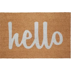 Script Hello Doormat, Off White/ Natural