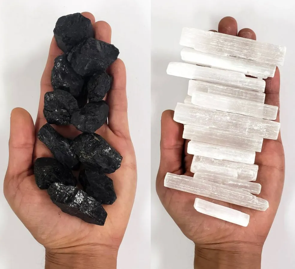 Selenite & Black Tourmaline - 1 LB to 2 LBS combo