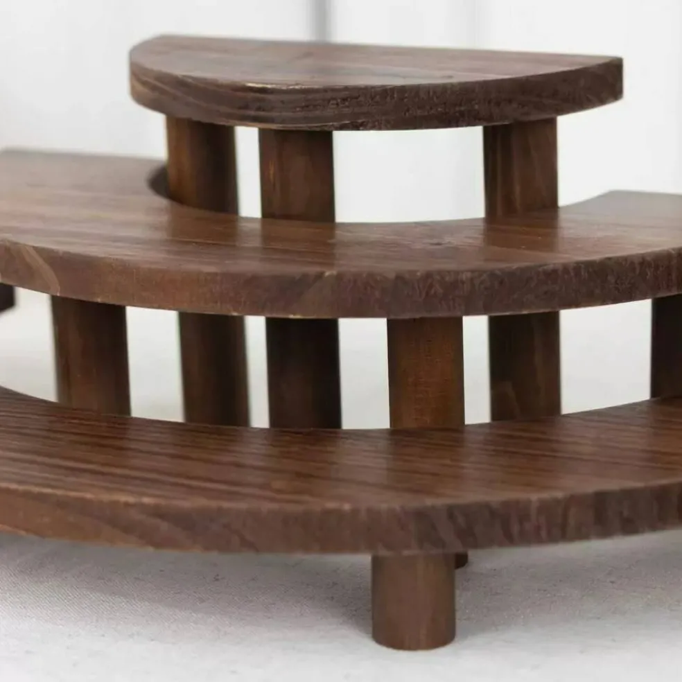 3 Semicircle Brown 3 Tier Wooden Cupcake Pedestals Dessert Display Stands