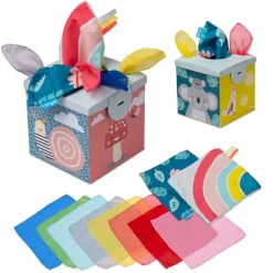 Sensory Crinkle Tissue Box for Toddlers. STEM Montessori Toy with Colorful Soft Scarves and Crinkling Blankies