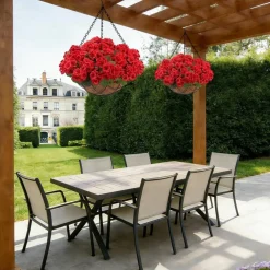 2 Set Artificial Geranium Hanging Baskets for Outdoors – 16 Pcs UV Resistant Faux Geranium Flowers, Fake Hanging Plants for Front Porch, Garden, Balcony, Patio & Yard Decor