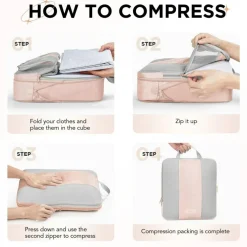8 Set Compression Packing Cubes for Travel Gifts Mom Women,Luggage Clothes Organizer for Travelers,Airplane/Cruise/Car/Train Travel Essentials,Compressible Expandable Saver Space Bags(Beige)