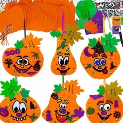 36-Set DIY Foam Pumpkin Craft Kits – Halloween Jack-O’-Lantern Stickers, Glitter Foam Shapes & Maple Leaf Decorations for Kids Party Favors, Classroom Activities & Fall Holiday Crafts
